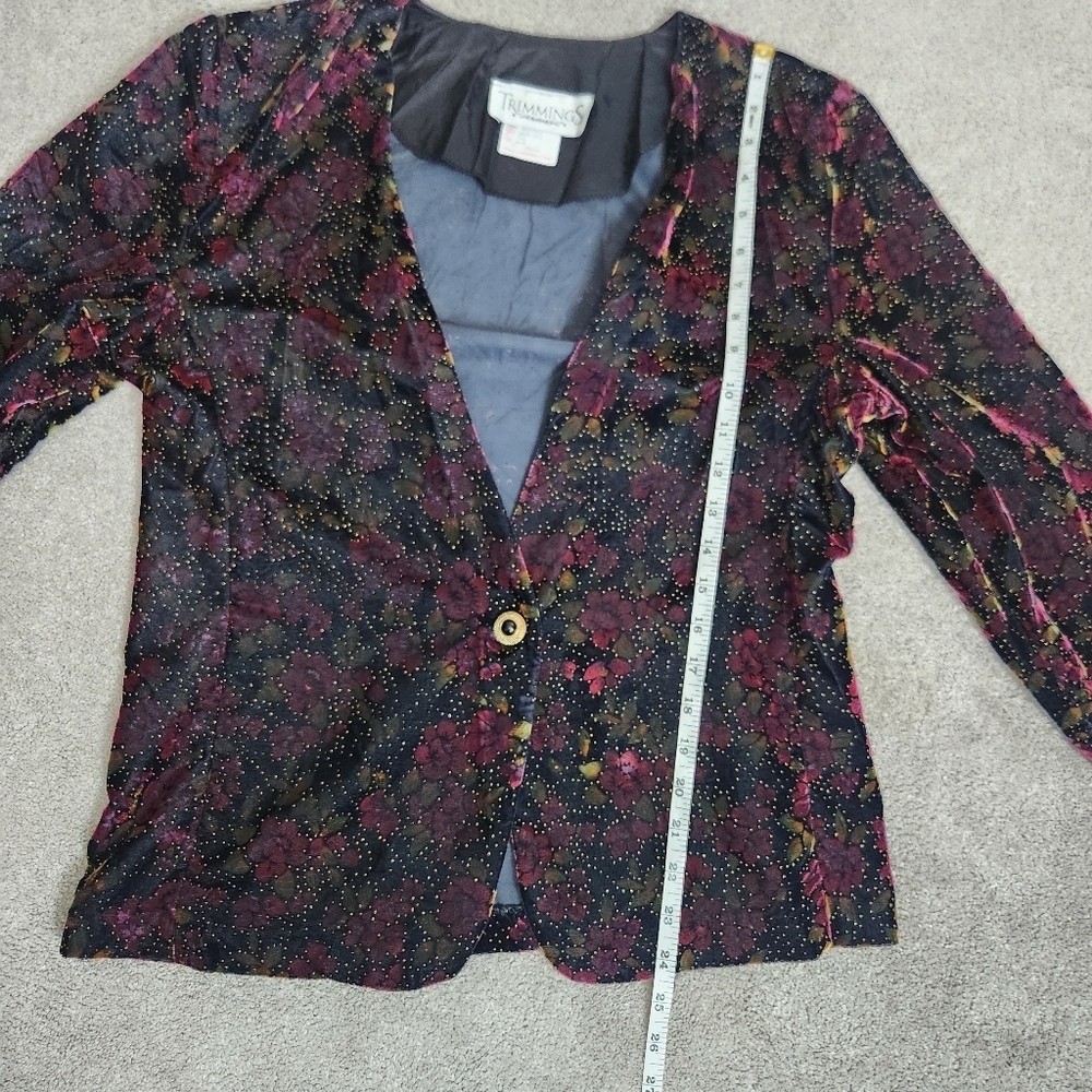 VTG Velvet Statement Jacket Floral Sparkle Black Size M - Picture 10 of 13
